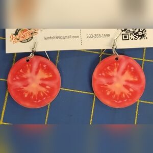 Red Tomato Slice 1.25" Earrings